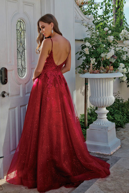 Embroidered bodice tulle prom ball gown-smcdress