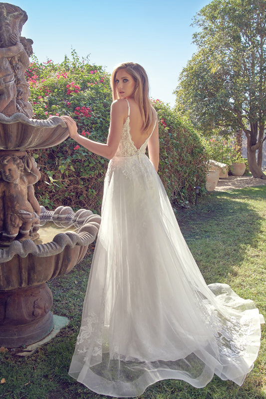 Spaghetti straps long train gown-smcdress