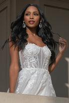 Lace Slit Wedding Dress, Strapless & Embroidered-smcdress