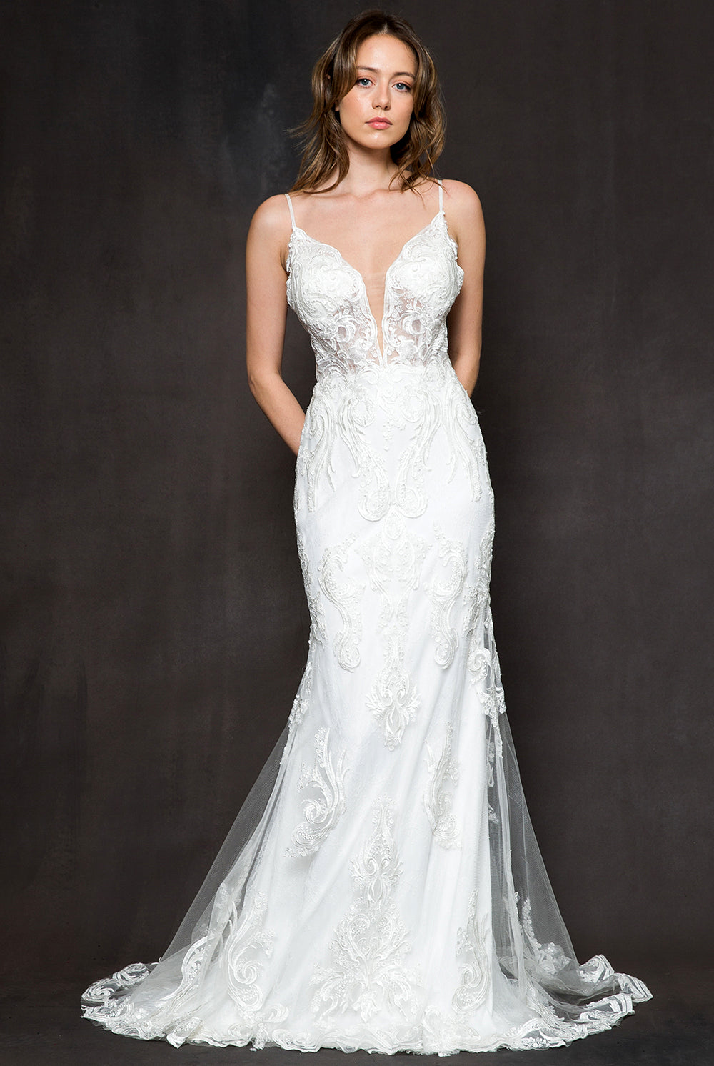 Embroidered Lace Mermaid Wedding Dress-smcdress