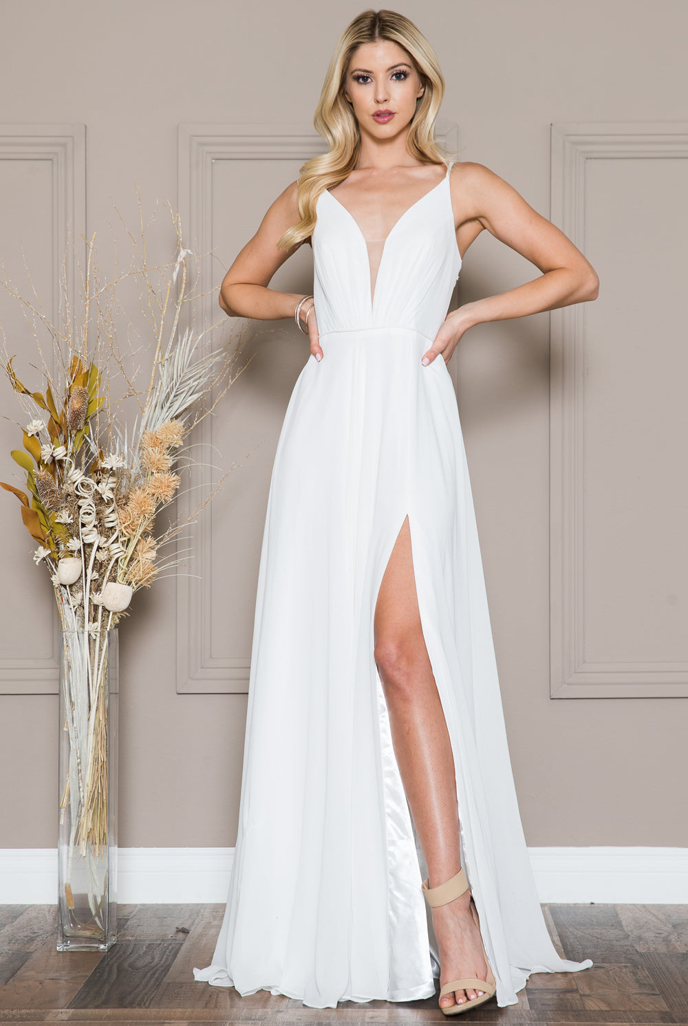 Side slit wedding dress-smcdress