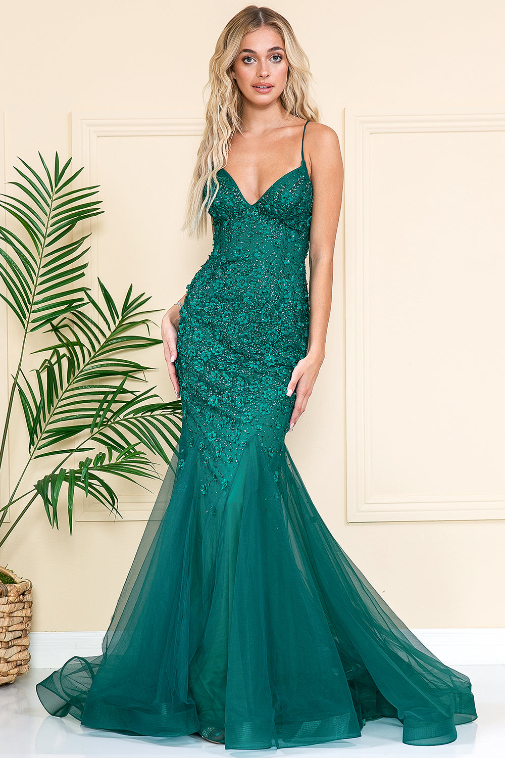Mermaid Tulle Skirt Lace Prom Dress-smcdress