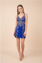 Lace-appliquéd bodice, fitted short dress-smcdress