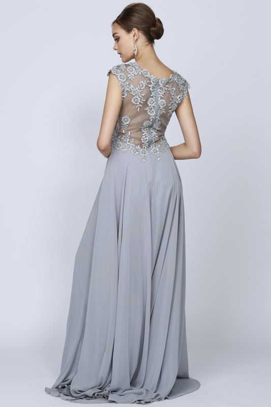 Long Prom & Bridal Dress w/Sheer Back Sleeves-smcdress