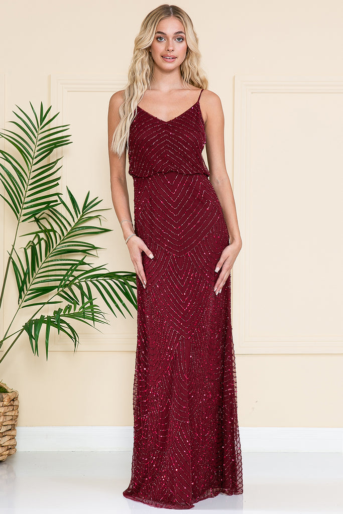 Open Back Sequin Chiffon Long Dress-smcdress