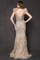 Embroidered Sequin Feather Long Prom Dress-smcdress