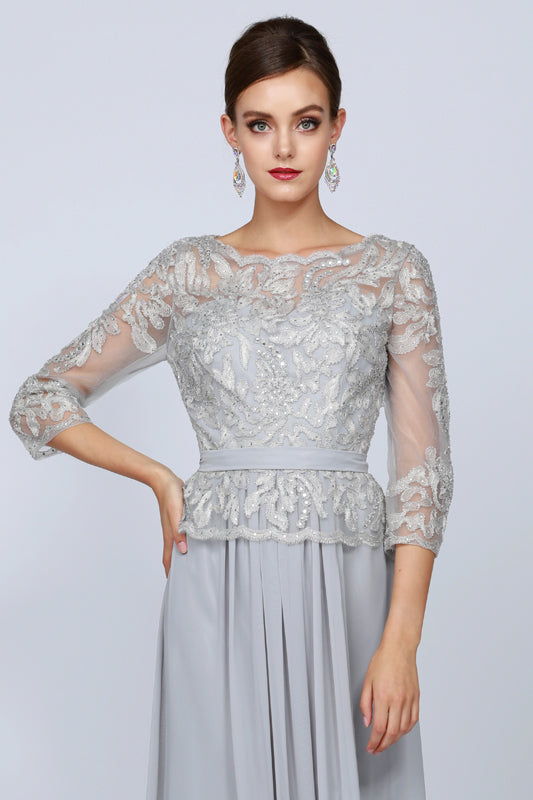 3/4 Sleeve Embroidered Bodice MOB Dress-smcdress