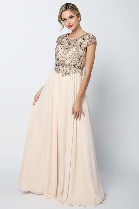 Embellished Cap-Sleeve Mother Of Bride Dress-smcdress
