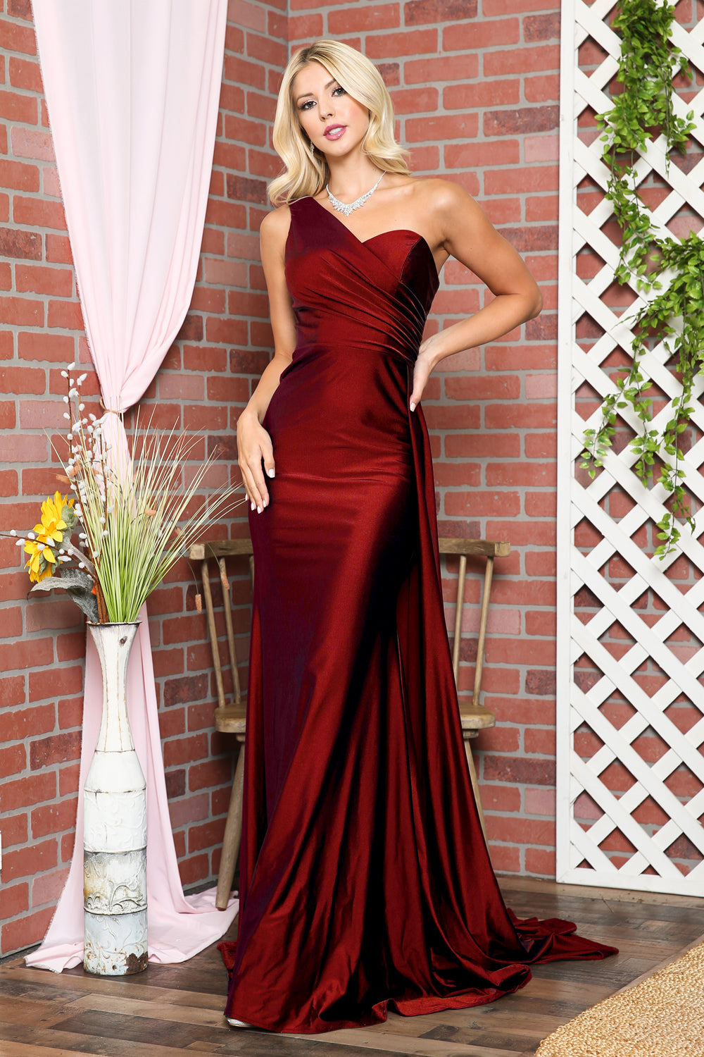 One-Shoulder Lycra Prom Dress with Side Cape-smcdress