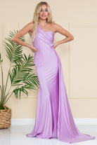 One-Shoulder Lycra Prom Dress with Side Cape-smcdress