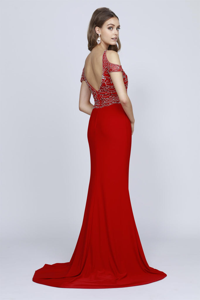 Embellished Bodice Off-Shoulder Long Prom Dress-smcdress