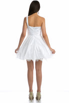 Satin One-Shoulder Short Wedding Dress with Sequins-smcdress