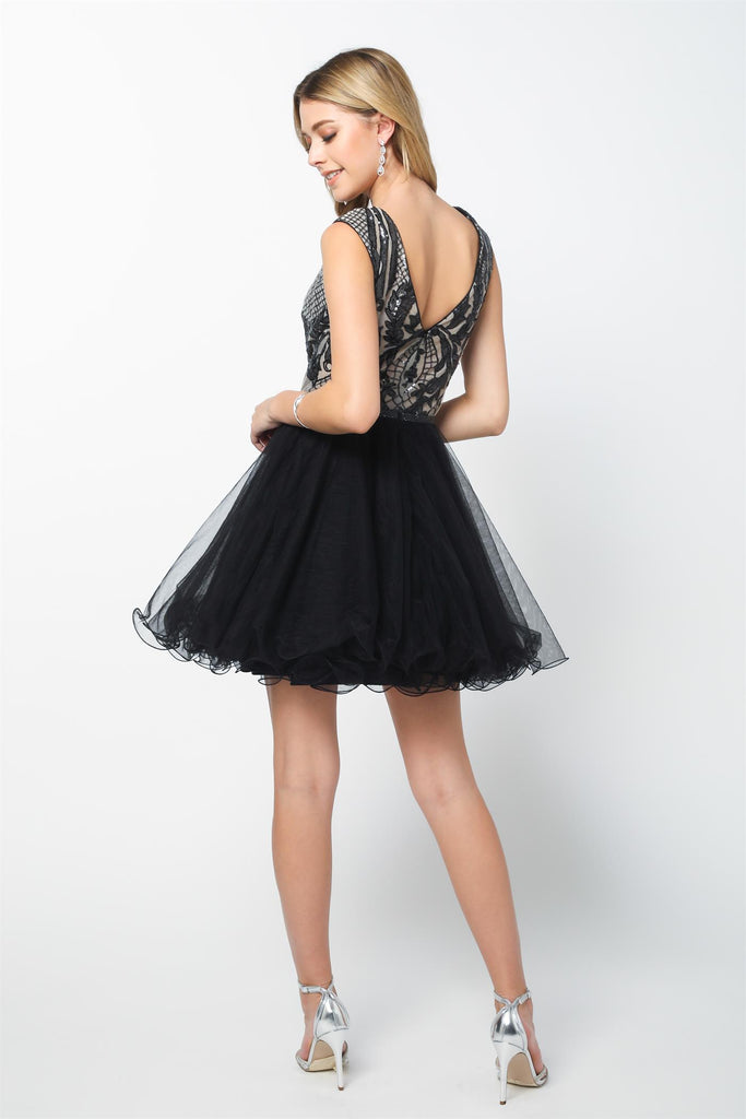 Sequin Embroidered short tulle cocktail Dress-smcdress