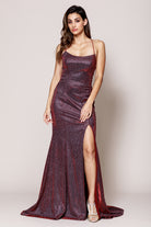 Glitter Long Dress for Evening & Prom with Side Slit-smcdress