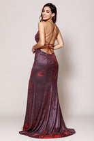 Glitter Long Dress for Evening & Prom with Side Slit-smcdress