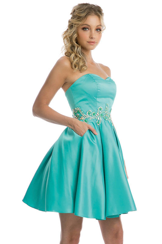 Short Cocktail & Homecoming Dress with Beaded Applique & Pockets-smcdress