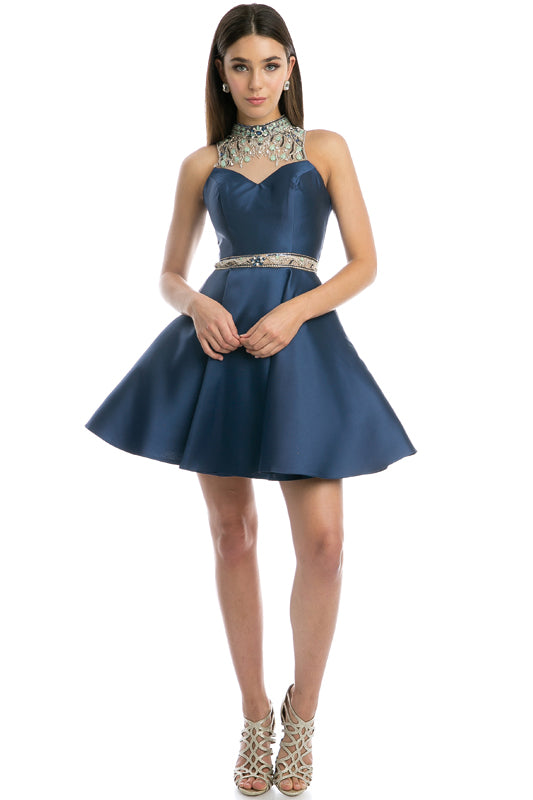 Embroidered Top & Waist Short Dress for Cocktail & Homecoming-smcdress