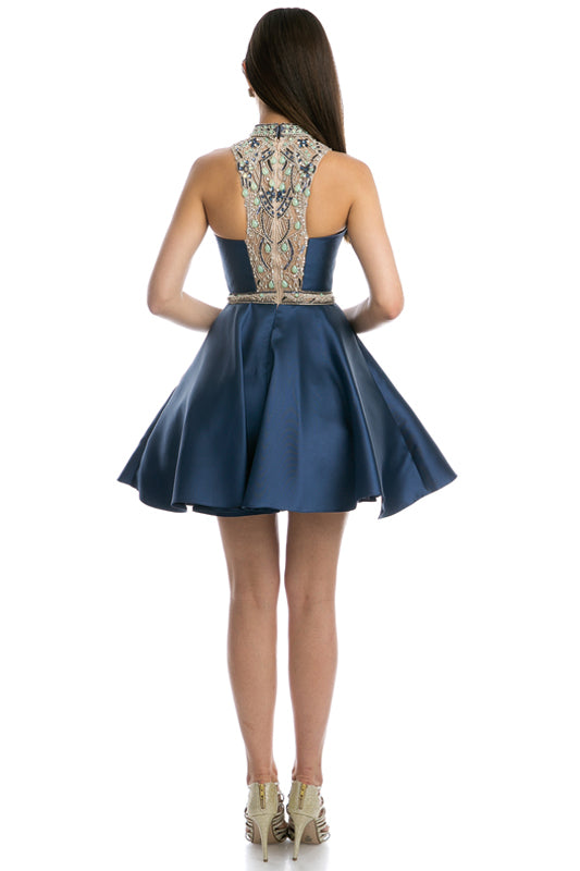 Embroidered Top & Waist Short Dress for Cocktail & Homecoming-smcdress