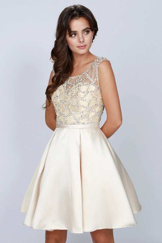 Embellished Bodice Dress with Sheer Back for Cocktail & Homecoming-smcdress