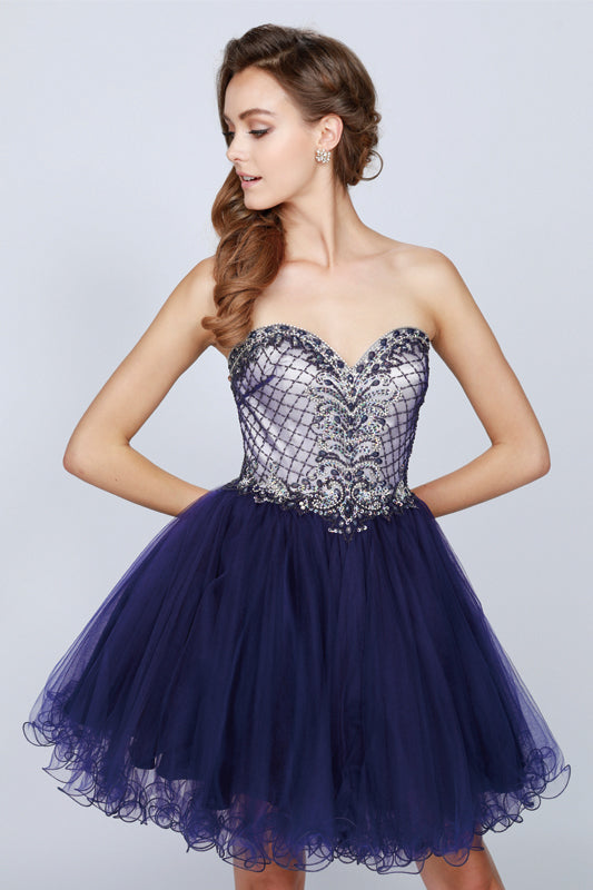 Beaded Short Cocktail & Homecoming Dress - Sweetheart Top-smcdress