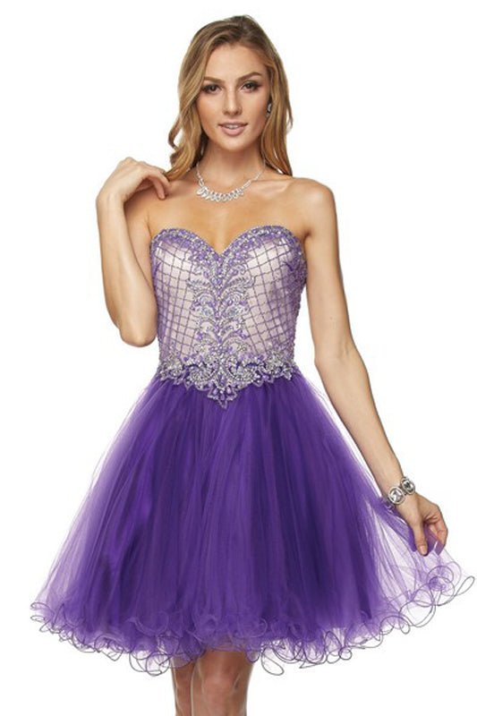 Beaded Short Cocktail & Homecoming Dress - Sweetheart Top-smcdress