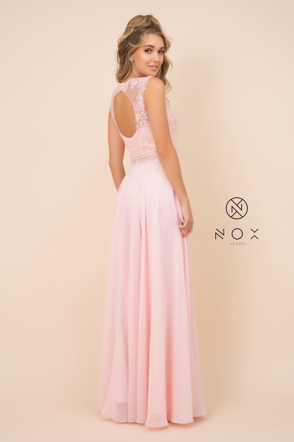 Embroidered Mesh A-Line High Neck Bridesmaid Dress-smcdress