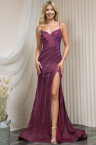 Glitter Prom Dress, Corset Back, Side Slit-smcdress