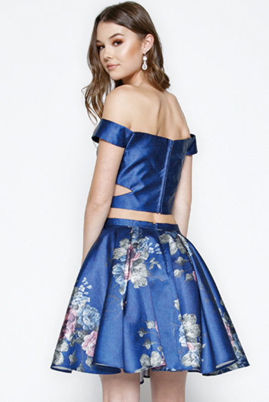 Floral off-shoulder two-piece dress for cocktail and homecoming-smcdress