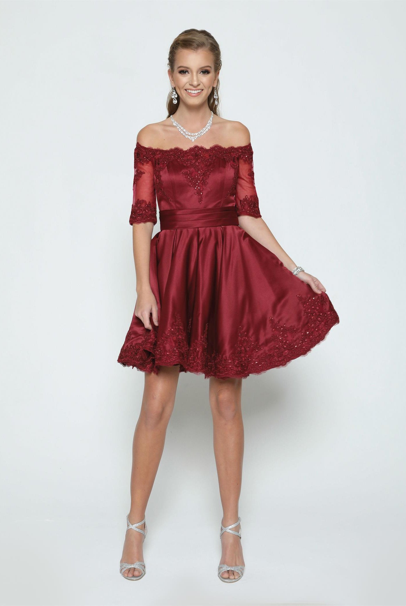 Embroidered Lace Applique Cocktail & Homecoming Dress-smcdress