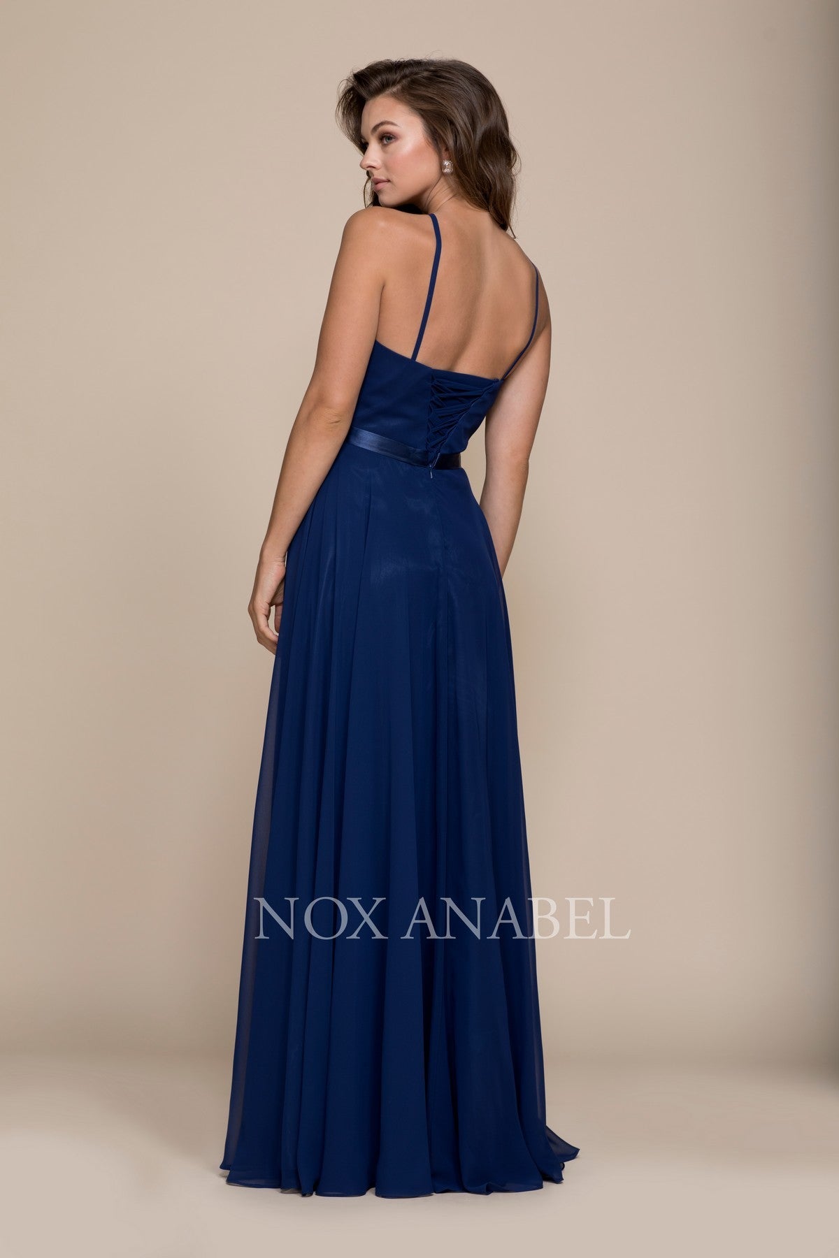 Chiffon A-Line Dress with Halter Neck, Open Back-smcdress