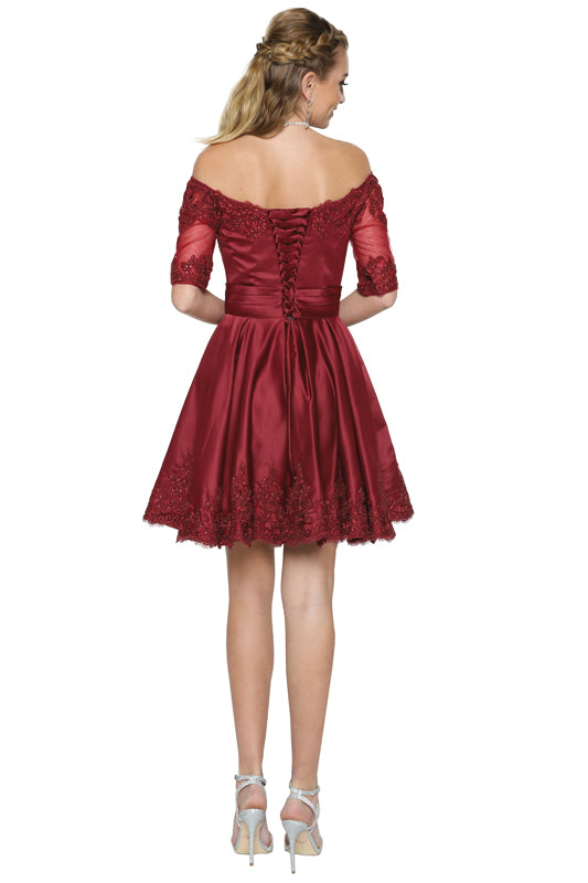 Embroidered Lace Applique Cocktail & Homecoming Dress-smcdress