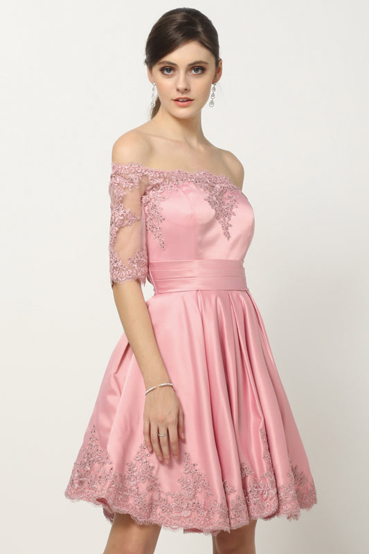 Embroidered Lace Applique Cocktail & Homecoming Dress-smcdress