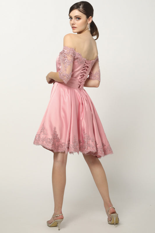 Embroidered Lace Applique Cocktail & Homecoming Dress-smcdress