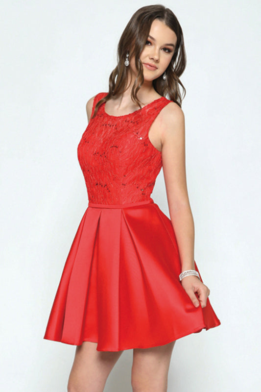 Short Lace & Sequin Bodice Dress for Cocktail & Homecoming-smcdress