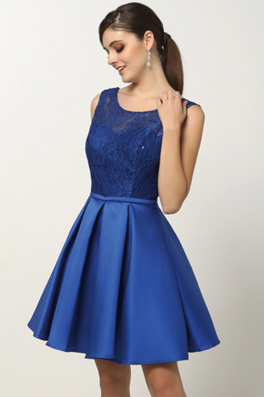 Short Lace & Sequin Bodice Dress for Cocktail & Homecoming-smcdress