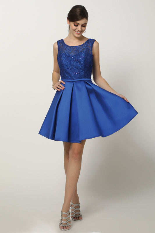 Short Lace & Sequin Bodice Dress for Cocktail & Homecoming-smcdress