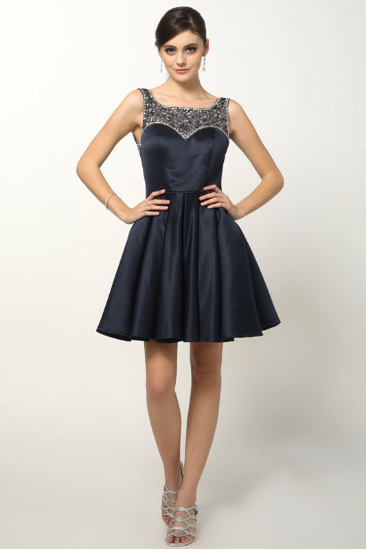 Embellished Top Flare Skirt Short Dress for Cocktail & Homecoming-smcdress