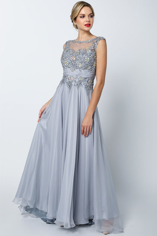 Sleeveless Mesh Prom & Bridesmaid Dress with Gathered Waist-smcdress