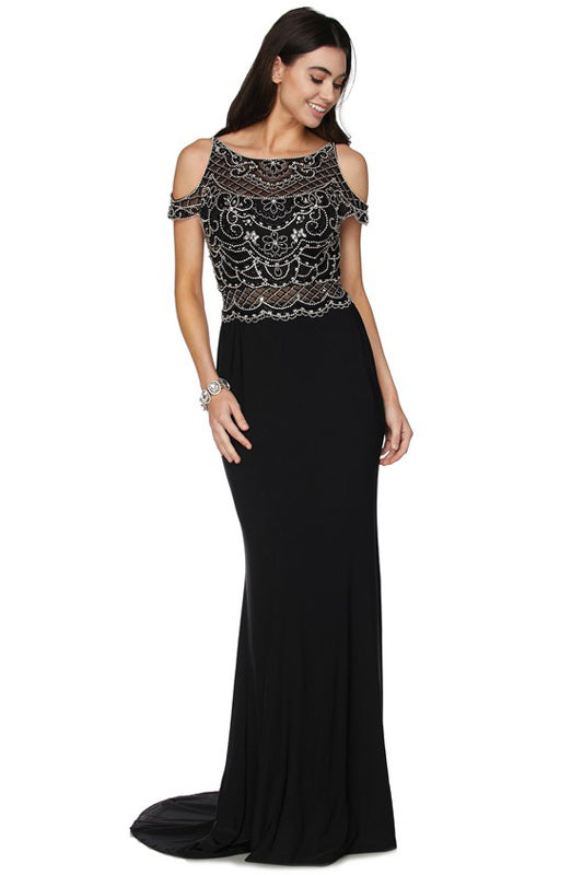 Long dress with embellished bodice evening gown-smcdress