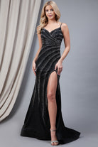 Glitter Prom Dress, Corset Back, Side Slit-smcdress