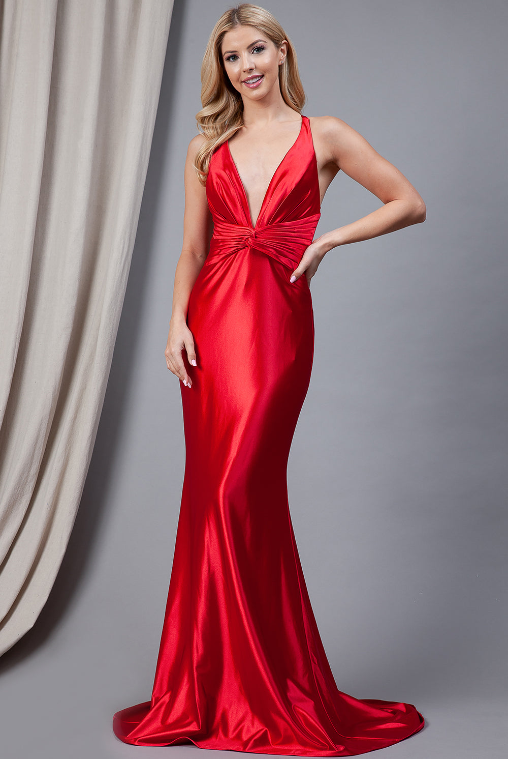 Satin Long Prom Dress with Open Criss Cross Back-smcdress