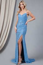 Sequin Spaghetti Strap Prom Dress w/Zipper Back-smcdress