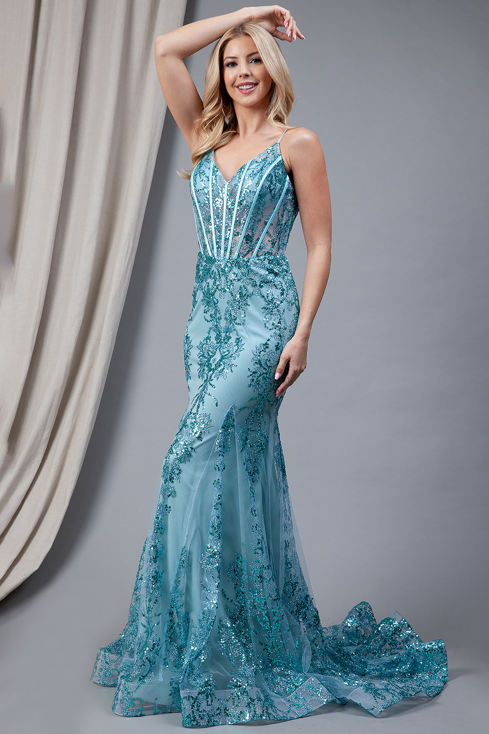 Sequins Mermaid Prom Dress w/ Spaghetti Straps-smcdress