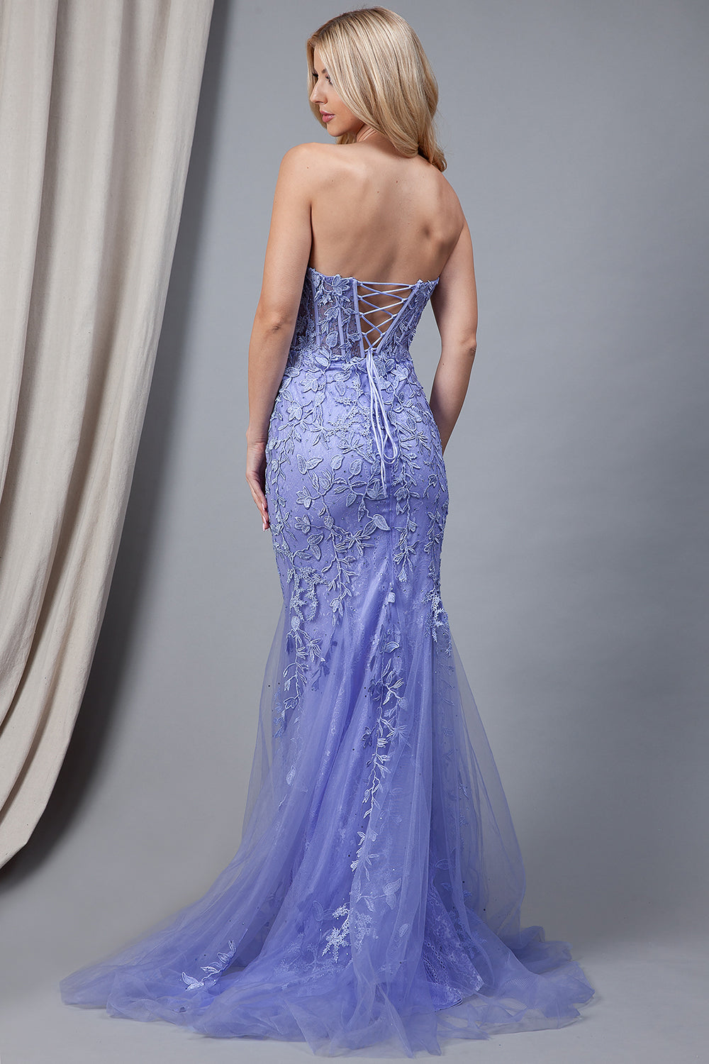 Embroidered Lace Long Prom Dress, Mermaid Strapless-smcdress