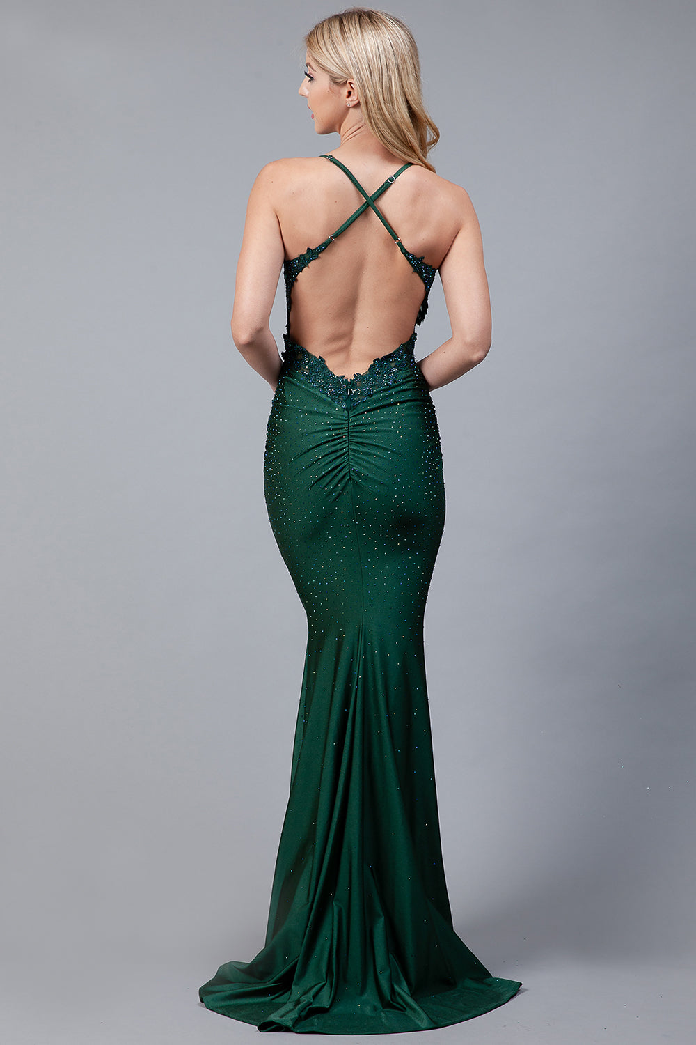 Embroidered Bodice Mermaid Prom Dress with Open Criss Cross Back-smcdress
