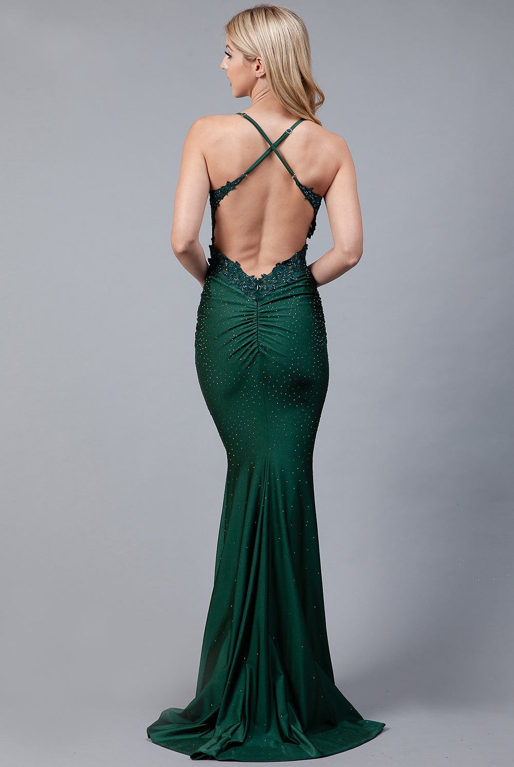 Embroidered Bodice Mermaid Prom Dress with Open Criss Cross Back-smcdress
