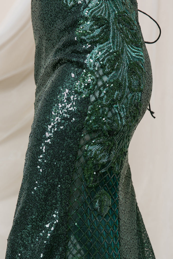 Embroidered Sequins Halter Open Back Long Prom Dress w/ Criss Cross-smcdress