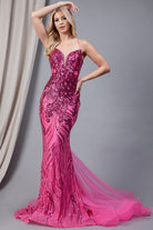 V-Neck Long Prom Dress w/ Embroidered Sequins Tulle Skirt-smcdress