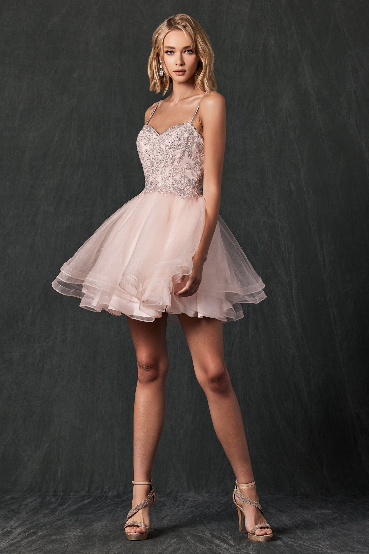 Embroidered Bodice Dress - short, layered skirt for Cocktail & Homecoming-smcdress