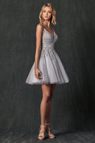 Babydoll glitter Short Homecoming Dress with Beading-smcdress